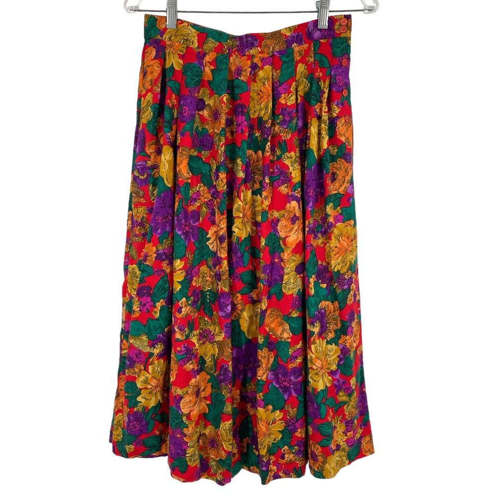 VINTAGE WORTHINGTON Vibrant Colorful Pleated Midi Skirt Multicolor 10 Preppy
